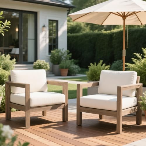 Merax 2-Piece Outdoor Acacia Wood Club Chair with Weather-Resistant Cushion