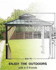 GarveeLife Hardtop Gazebo 10 ft x10 ft for All Weather, with Double Metal Roof, Aluminum Alloy Frame, Net, and Curtain, Permanent Building for Patio, Deck, Backyard, Lawn, and Garden