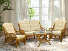 Wickerix Malibu Lounge Loveseat Sofa Natural Rattan Wicker Handmade Design with Cream Cushions, Colonial Color