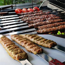 NYTFHMS Kebab Skewers with Wooden Handle 2-8Pcs 23.5'' Large Stainless Steel Skewers Wood Barbecue Grill Long Handle Flat Kebab Skewer Accessories Tool,Size_name-8pcs
