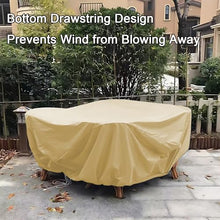 Round Patio Table Cover, Outdoor Patio Furniture Cover 420D Oxford Double-Sided Waterproof with Drawstring, for Outdoor Dining Table Chairs(Size:420×95cm/165×37n,Color:Gray)