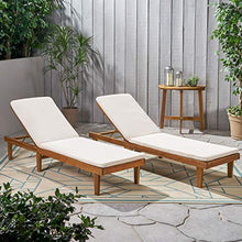 Christopher Knight Home Madge Outdoor Chaise Lounge with Cushion Set of 2 Teak Finish Cream