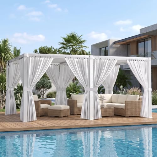 SAILARY Louvered Pergola 12' x 16' with Waterproof Curtains, Outdoor Aluminum Pergola with Reinforced Steel Roof, Heavy-Duty Hardtop Gazebo, Privacy Shaded Shelter, White