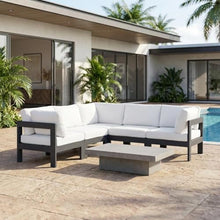 Outdoor Escape White Fabric Outdoor Patio Modular Sectional, Contemporary Style, Comfortable 90X90 Inch Seating, Weather-Resistant Cushioned Design