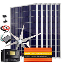 Giosolar 1000W Hybrid Solar & Wind Power Kit: 6x 100W Poly Solar Panels + 400W Wind Turbine + 1000W Inverter & Controller, High Efficiency, Blue, Gray/White, Modern