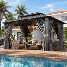 Aoxun Gazebo 10x12 Hardtop Gazebo with Double Galvanized Steel Roof, Gray