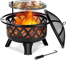 BBQ Grill Outdoor Outdoor Fire Pit, Firepit Brazier Garden BBQ Cooking Grill Round Stove Patio Heater Height Adjustable BBQ