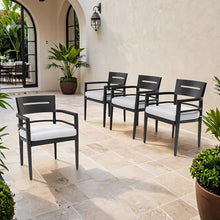 WAQINBR 4 Piece Aluminum Dining Chairs Set, Outdoor/Indoor Stationary Dining Chairs with Comfortable Fabric Cushions &Tapered Feet for Garden, Backyard, Poolside, Bistro, Ember Black