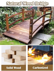 Katzowen Wooden Backyard Bridge Wooden Garden Bridge Arch, Outdoor Pathway Bridge with Safety Rails, Small Pond Bridge Decoration, Weather-Resistant Natural Wood Garden Bridge