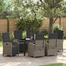 LKJVFCPW 7 Piece Garden Dining Set, Outdoor Patio Furniture with 6 Chairs and Table, Grey Poly Rattan with Cushions for Backyard, Deck, and Lawn Dining