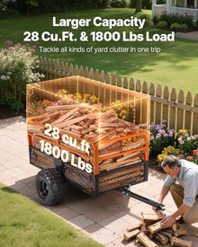 VEVOR 28 Cu.Ft 1800Lbs Steel ATV UTV Trailer Tow Behind Dump Cart, Heavy Duty Pull Behind Utility Dump Trailer for Lawn Mower Trailer Tractor Garden Yard with Removable Rear Panel