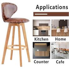Counter Height Chairs,Bar Stools Set of 2, PU Leather Upholstered Bar Chairs for Home, Dining Room, Pub, Swivel Dining Chair with Arc Back, Footrest & Wood Legs, Counter Height Kitchen Island Stool(Bl