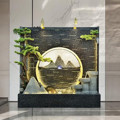 Large Zen Landscape Wall Fountain with LED Lights and Bonsai Accents – Indoor/Outdoor Decorative Waterfall for Home, Lobby, or Garden Decor(5027)