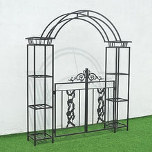 MELPHI Metal Garden Arbor, Garden Arch with Gate, Planter Boxes for Climbing Vines, Ceremony, Weddings, Party, Garden, Backyard, Lawn (Size : 219cm)