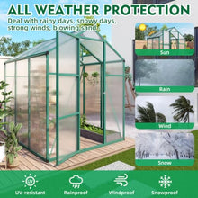 Walk-in Polycarbonate Greenhouse with Aluminum Frame and Double-Door Gate for Growing Flowers, Herbs, Plants, Outdoor Plant Tent with Drainage Gutter System for Backyard, Lawn (6x6FT+Green)