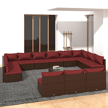 13-Piece Modular Outdoor Patio Furniture Set, Brown Cinnamon Red PE Rattan Sectional Sofa with Cushions & Coffee Table for Garden, Terrace, Balcony, Weather-Resistant & Easy Assembly Lounge Seating