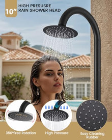 CHALIRS 316 Marine Grade Stainless Steel Free Standing Outdoor Shower with Foot Wash, 3-Function Matte Black Shower Kit with 10''Rain Shower Head,Outdoor Shower Fixture for Yard Beach Poolside Garden