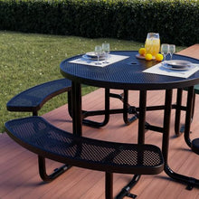 OUTTANS Commercial Metal Picnic Table (Black, 46in, Round, Punched Steel)