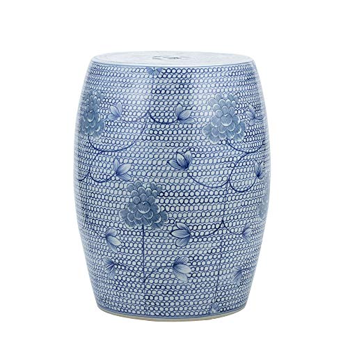 Misc Blue and White Porcelain Chain Floral Garden Stool - 13x13x17