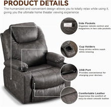 HTERWQEA Electric Power Lift Recliner Chair for Elderly with Massage and Heat, PU Faux Leather Grey Living Room Recliner with USB Ports and Cup Holders, Living Room Small Reclining Sofa