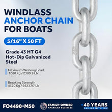 Five Oceans Marine Grade Windlass Anchor Chain 5/16 inch x 50 Ft Steel