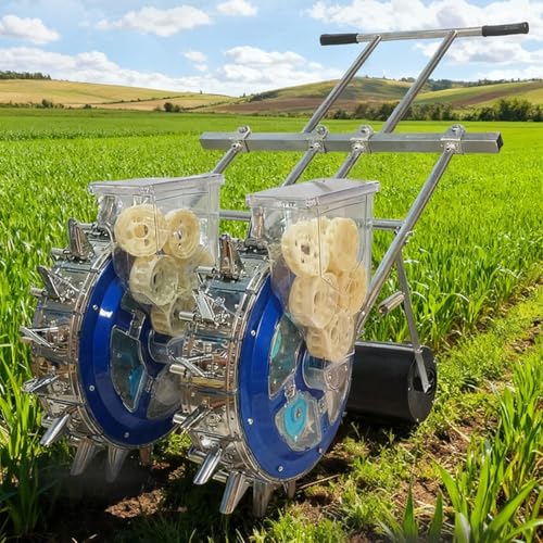 Hand-Push Garden Seeder, Roller Seeding and Fertilizer Applicator, Adjustable Row spacing and Plant spacing, for Peanut Corn Cotton(9 Mouths)