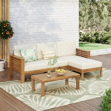 Merax 3 Piece Acacia Wood Patio Furniture Set, Outdoor Sectional Sofa Set with Coffee Table, 4 Seats Sofa Deep Seating with Soft Cushions for Garden, Backyard, Teak & Cream