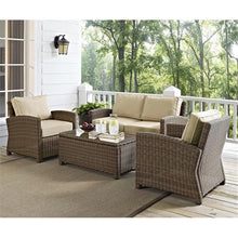 Afuera Living 4 Piece Wicker Patio Sofa Set, Durable Steel Frame, Brown and Sand Finish, UV and Weather Resistant Cushions, Includes Loveseat, Arm Chairs, Coffee Table, Modular Outdoor Furniture