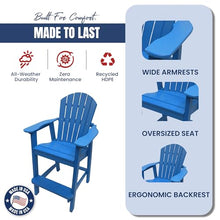 Phat Tommy Tall Adirondack Chair - HDPE Outdoor Furniture - Poly Adirondack Bar Stool - Heavy, Stress Free Furniture for Balcony, Deck, Patio, Front Porch, Blue