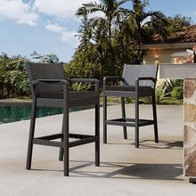 Reljofum Outdoor Bar Stools Set of 4, 30" Patio Barstools Furniture Chairs with Cushions, Wicker Bar Chair for Backyard, Garden, Pool, Balcony and Deck, Black 4 Pack