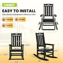 LOUNZY Outdoor Rocking Chair Set of 6 HDPE Patio Porch Rockers Black