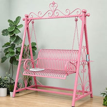 Double Patio Porch Swing, Wrought Iron Hammock Chair with Stand(Pink)