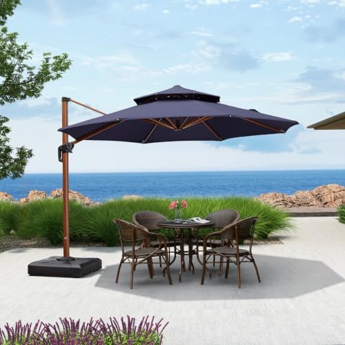 OROTLECT 11 FT Round Wood Pattern Cantilever Umbrella,Navy