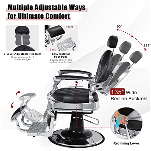 GLOBALWAY Vintage Barber Chair Hydraulic Recline Adjustable Black