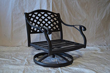 Worldofpatio Nassau Cast Aluminum Swivel Rocker Club Chairs with Walnut Cushions Antique Bronze