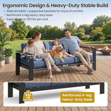 Kiss the Water Aluminum Patio Sofa, 3 Seats Dark Blue Outdoor Couch