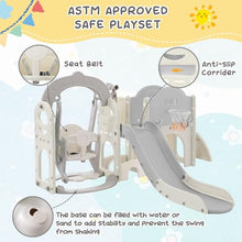 CUAUC 7-in-1 Toddler Slide & Swing Set with Basketball Hoop Grey+White
