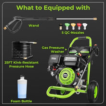 Commercial 4000PSI 4GPM 212CC 7.0HP Gas Pressure Washer, 9" Wheels Professional Gas Power Washer with 5 Nozzle 25FT Hose 1L Foam Bottle for Home Fence Driveway Yard (EPA/CARB/ETL Compliant), Green