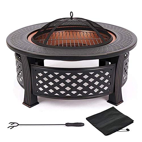 Fire Pit with BBQ Grill Shelf,Outdoor Metal Brazier Square Table Firepit Garden Patio Heater Ice Pit with Waterproof Cover,Outdoor Fire Pits