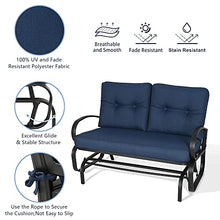 PEAK HOME FURNISHINGS Indoor Outdoor 2-Seat Glider Chair Patio Loveseat Rocking Bench with Cushions (Navy)