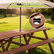 AMZSTAN 95-Inch Extra Large Wooden Picnic Table Set with Benches, 12-Person Outdoor Patio Dining Table with Umbrella Hole, Rustic Brown Garden Table for Backyard Gatherings, Deck, or Park Use