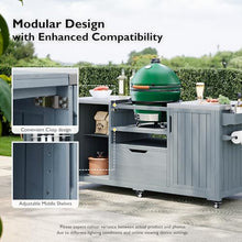 HUTNWULO 66.5" Outdoor Kitchen Island for Big Green Egg Grills, Outdoor Grill Cart with Stainless Steel Top, Drawer, Compatible with Large Big Green Egg, Grey