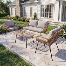 Garvee 4 Piece Patio Bistro Set, Outdoor Wicker Bistro Furniture Sets