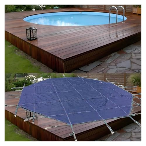 HAIXHX Round Pool Safety Cover for Wood Deck, Heavy Duty Winter Inground Swimming Pools Covers, 8 10 12 14 15 18 21 24 28 30 32 Foot Home Pool Protector Covering(Blue,34 Foot)