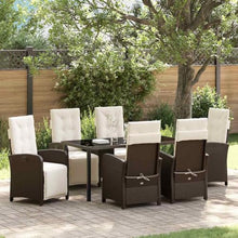 WHOPBXGAD 7-Piece Brown Poly Rattan Outdoor Dining Set with Cushions, Patio Furniture Set with Tempered Glass Table for Garden, Backyard, Balcony - Modern All-Weather Seating Group for 6 Persons