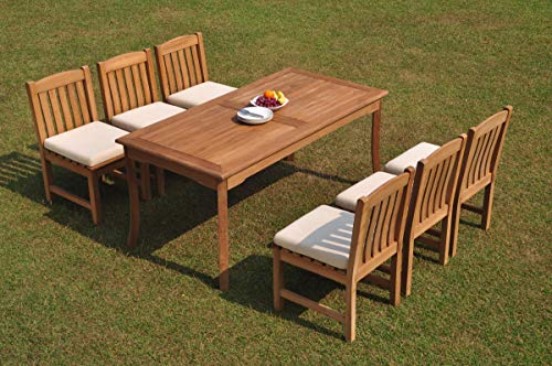 WholesaleTeakFurniture Grade-A Teak Wood 6 Seater 7 Pc Dining Set: 71" Rectangle Table and 6 Devon Armless Chairs #WFDSDV33