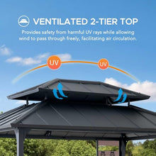 Sunjoy 7 x 9 ft. Grill Gazebo 2-Tier Hardtop Pergola with Ceiling Hooks and Storage Shelves Black