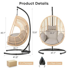 Oversized Hanging Egg Chair with Stand,400lbs Capacity PE Rattan Wicker Swing Chair Outdoor Indoor with Waterproof Cover&Thick Cushion for Patio Garden Balcony Bedroom,Natural