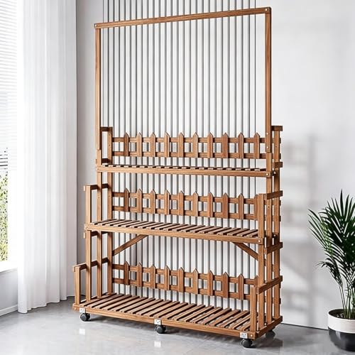 Adjustable Wood Plant Stand, 3-Tier Staggered Ladder Shelf For Outdoor
