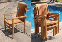WholesaleTeakFurniture Grade-A Teak Wood 12 Seater 13 Pc Dining Set: 117" Rectangle Table and 12 Cahyo Stacking Arm Chairs #WFDSCHe